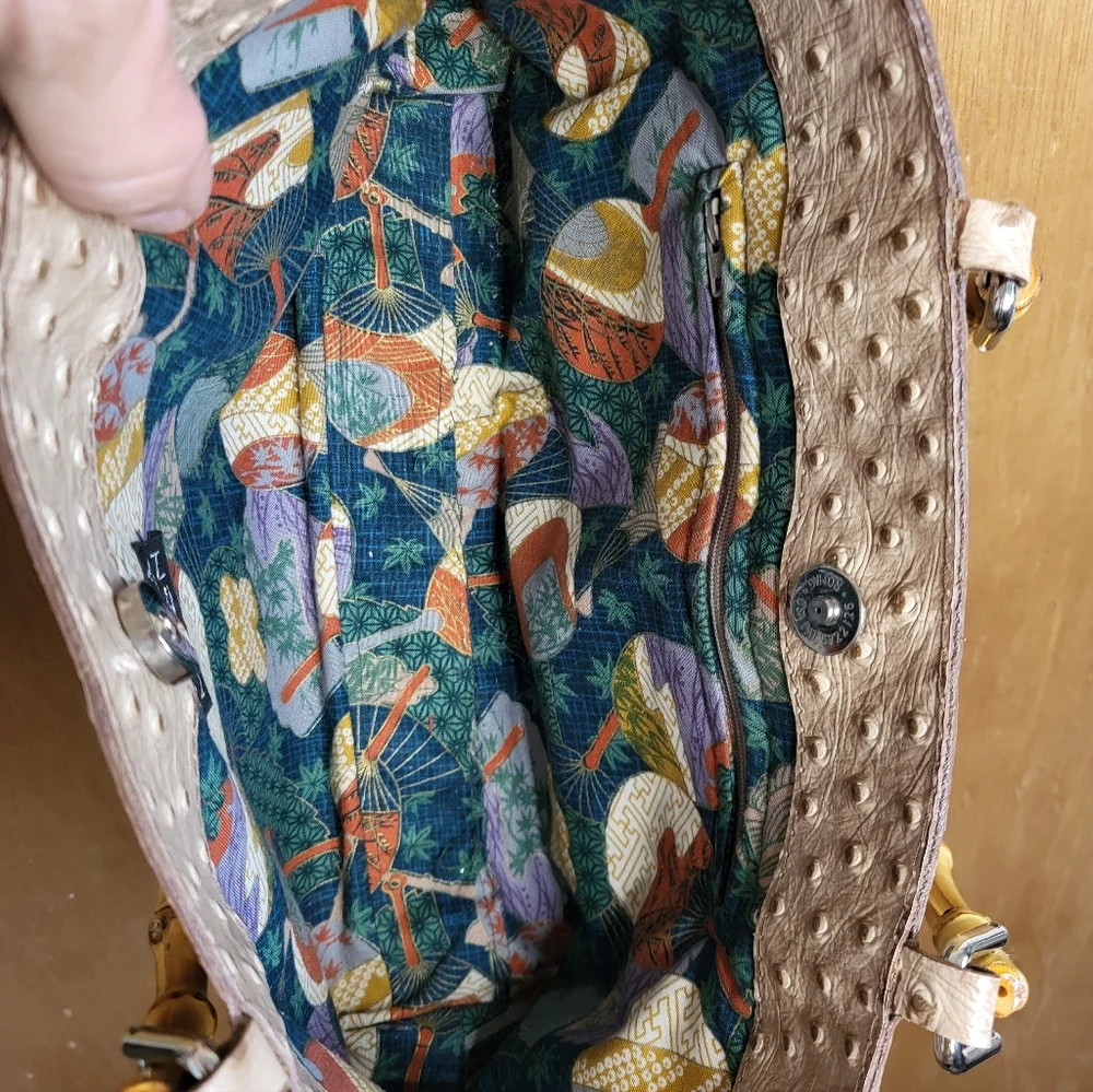 Maya Moon Handcrafted One-of-a-Kind Ostrich Handbag With Bamboo Handles. - Picture 11 of 16